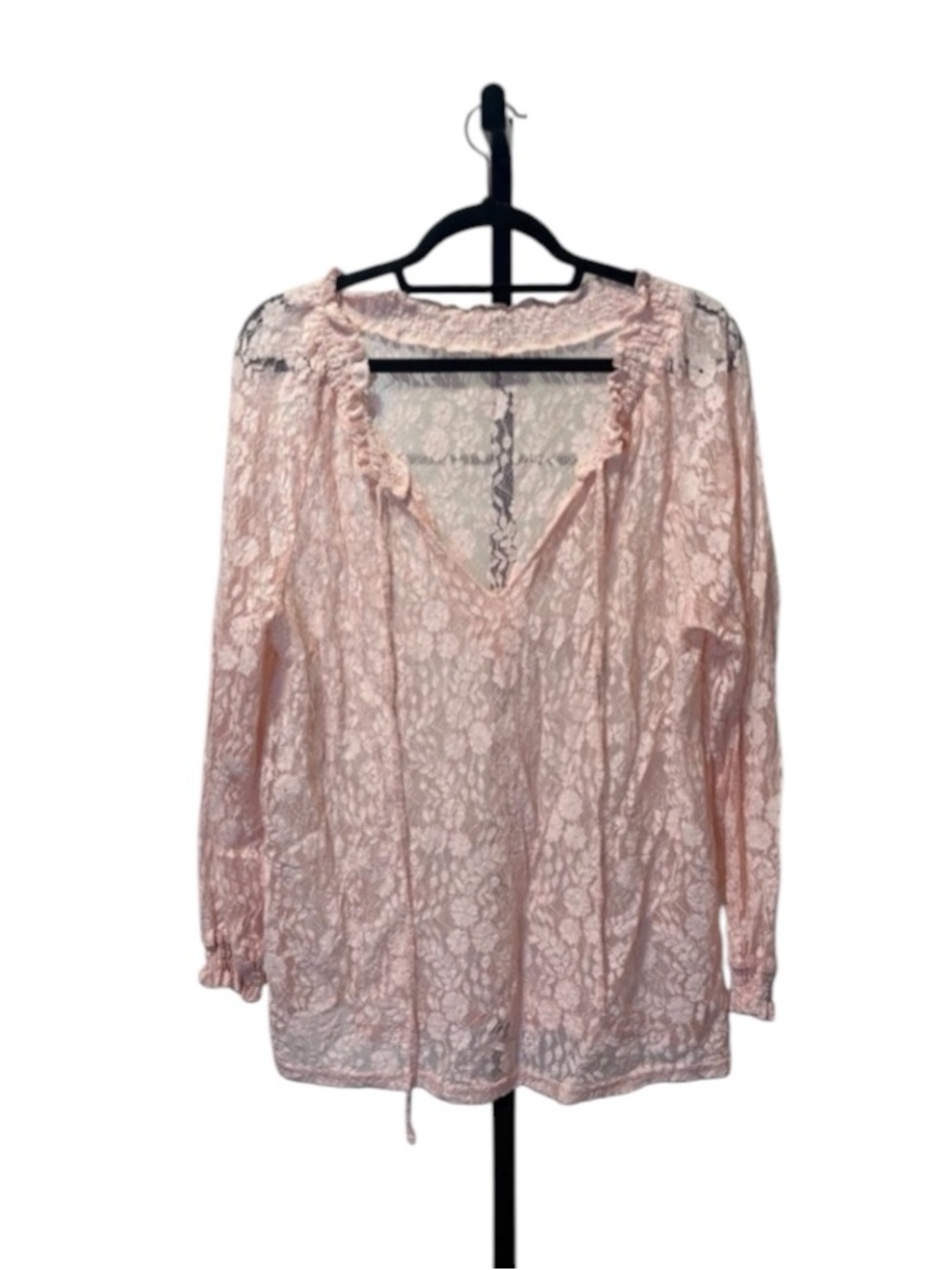 Women's Pink Lace Ruffle V-Neck Top